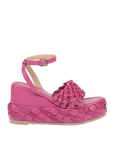 Emanuélle Vee Woman Sandals Fuchsia Size 8 Leather In Pink