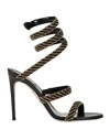 René Caovilla Braided Embellished Satin Sandals In Black