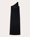 St John One-shoulder Crepe Back Satin Column Gown In Black