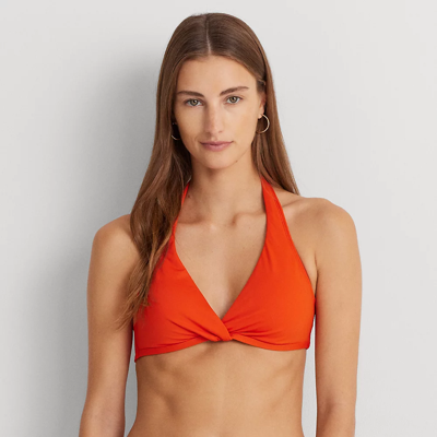 Lauren Ralph Lauren Twist-front Halter Bikini Top In Papaya