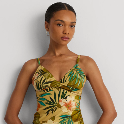 Lauren Ralph Lauren Tropical-print Surplice Tankini Top In Multi