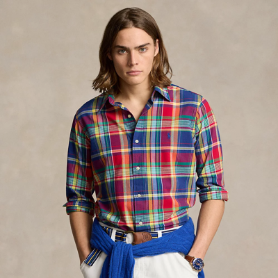 Ralph Lauren Classic Fit Madras Shirt In Royal/red Multi