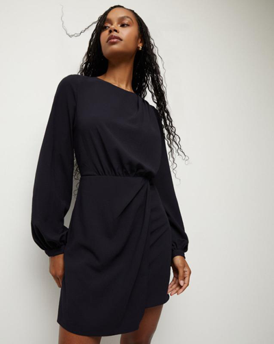 Veronica Beard Patrizia Long-sleeve Draped Mini Dress In Navy