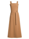 MISOOK WOMEN'S SQUARE NECK BELTED MIDI-DRESS