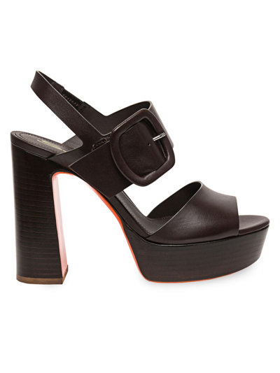 Santoni Women's Bruxel 105mm Leather Platform Sandals In Dark Brown