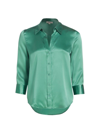 L Agence Dani Silk Satin 3/4-sleeve Button-down Blouse In Green Jasper