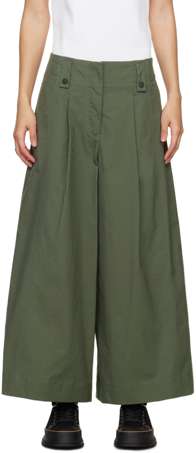 Weekend Max Mara Womens Kaki Recco Pleated Wide-leg High-rise Cropped Cotton-poplin Trousers In Green