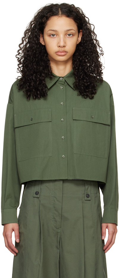 Weekend Max Mara Carter Cropped Regular-fit Cotton Shirt In Dark Green