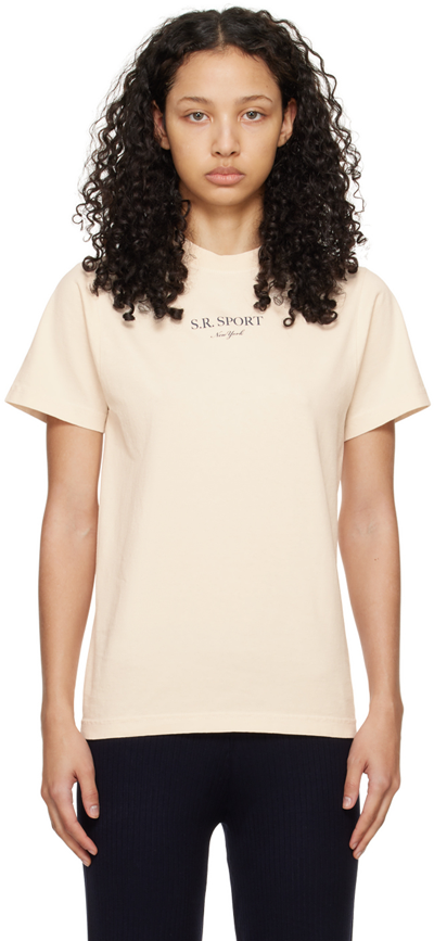 Sporty And Rich Off-white Wimbledon Cropped T-shirt In Cream Navy