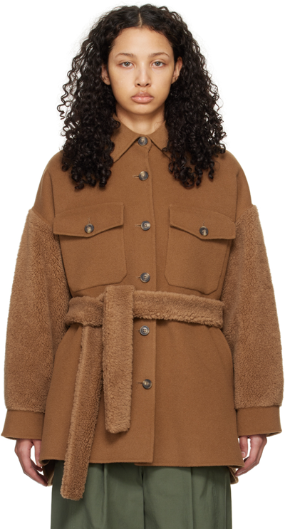 Weekend Max Mara Rally Wool And Teddy Fabric Jacket In Terra