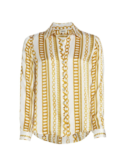 L Agence Tyler Chain-print Silk Shirt In White Multi Stripe Chain