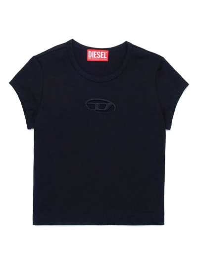 Diesel Kids' Logo-embroidered Round-neck T-shirt In Black