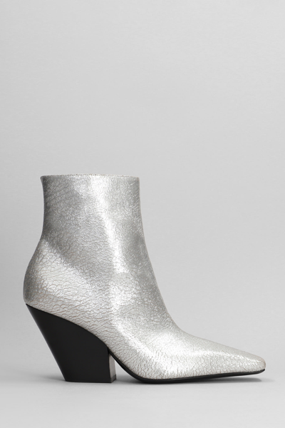 Casadei Anastasia High Heels Ankle Boots In Silver Leather In Grey