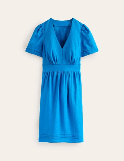 Boden Eve Linen Short Dress Brilliant Blue Women