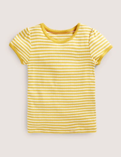 Mini Boden Kids' Short-sleeved Pointelle Top Daffodil Yellow/ivory Girls Boden