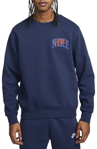 Nike Men's Club Fleece Long-sleeve Crew-neck Sweatshirt In Blue