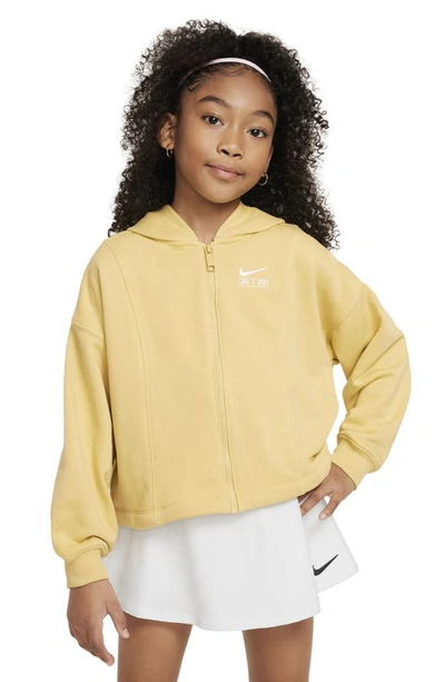 Nike Women's Air Girls' French Terry Full-zip Hoodie In Saturn Gold/ Pale Ivory