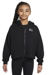 Nike Women's Air Girls' French Terry Full-zip Hoodie In Black/ White