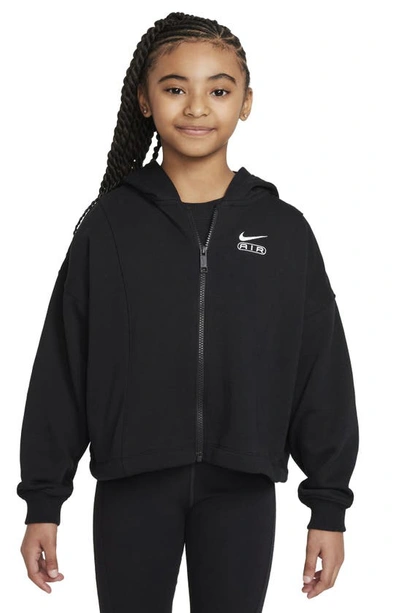 Nike Kids' Women's Air Girls' French Terry Full-zip Hoodie In Black/white