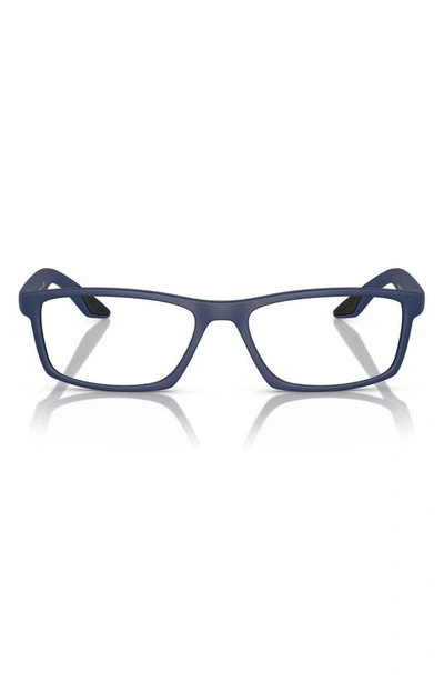 Prada 56mm Rectangular Optical Glasses In Blue Rubber