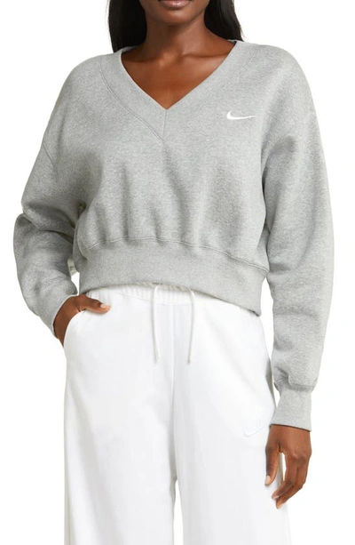 Nike Sportswear Phoenix Fleece V-neck Crop Sweatshirt In Gray