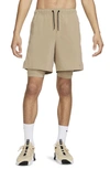 Nike Men's Unlimited Dri-fit 7" 2-in-1 Versatile Shorts In Khaki/khaki/black/khaki