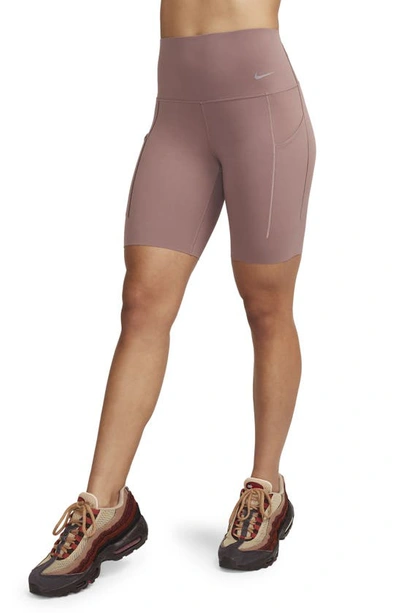 Nike Women's Universa Medium-support High-waisted 8" Biker Shorts With Pockets In Smokey Mauve/black