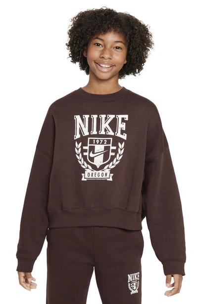 Nike Sportswear Big Kids' (girls') Oversized Fleece Crew-neck Sweatshirt In Brown