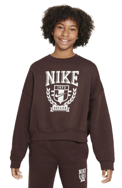 Nike Sportswear Big Kids' (girls') Oversized Fleece Crew-neck Sweatshirt In Earth