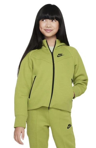Nike Sportswear Tech Fleece Big Kids' (girls') Full-zip Hoodie In Pear/ Black/ Black