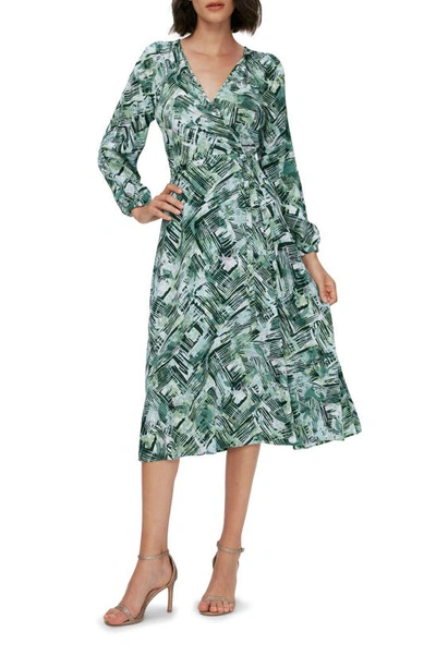 Diane Von Furstenberg Leo Reversible Long Sleeve Wrap Dress In Bamboo Green/ Pollen Green