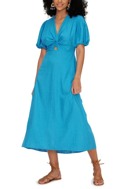 Diane Von Furstenberg Majorie Twist Front Puff Sleeve Midi Dress In Cerulean Blue