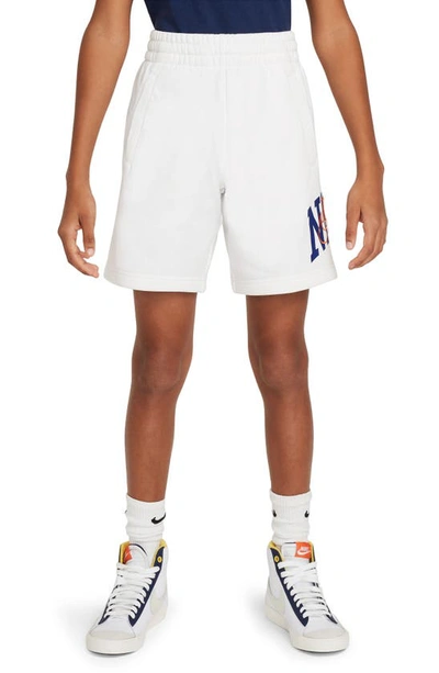 Nike Kids' Club Fleece French Terry Sweat Shorts In White/ Safety Orange
