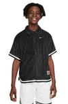 Nike Kids' Culture Of Basketball Terry Cloth Short Sleeve Snap-up Shirt In Black/ White