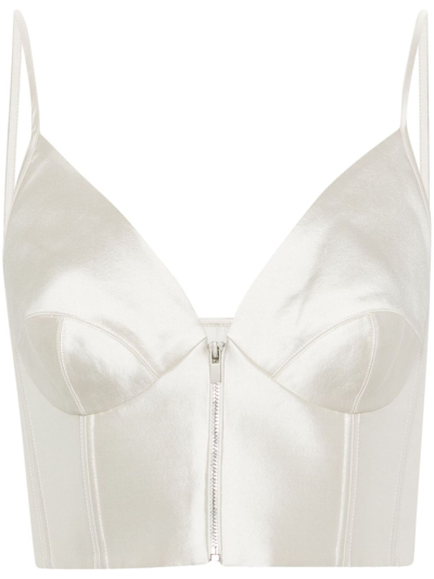 Christopher John Rogers Zip Front Bustier Top In Neutrals