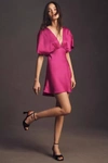 Bhldn Leila High-shine Satin Deep-v Mini Dress In Pink