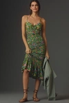 Farm Rio X Anthropologie Ruched Tie-front Dress In Green