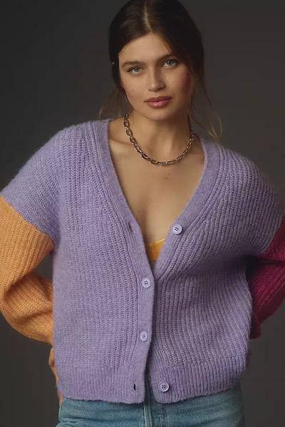 Sundry Colorblock Cardigan Sweater In Purple
