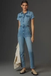 Good American Fit For Success Flared-leg Stretch-denim Jumpsuit In Blue