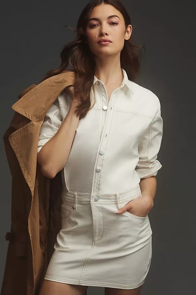 Pilcro Long-sleeve Denim Micro Mini Shirt Dress In White