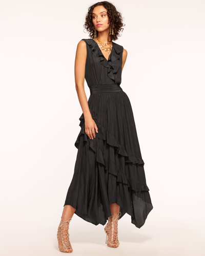 Ramy Brook Hadlee Ruffled Sleeveless High-low Maxi Dress In Black