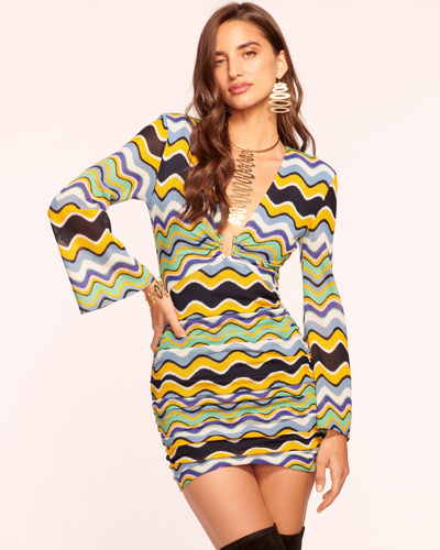 Ramy Brook Frankie V-neck Ruched Mini Dress In Yuzu Wave