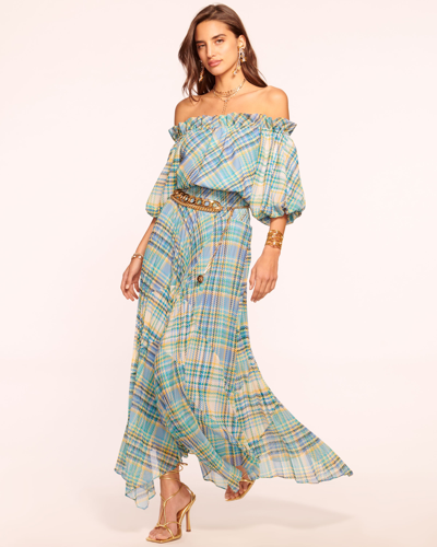 Ramy Brook Harla Off-the-shoulder Maxi Dress In Blue Plaid