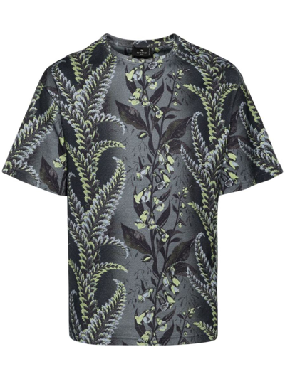 Etro T-shirt With Foliage Print In Multicolour