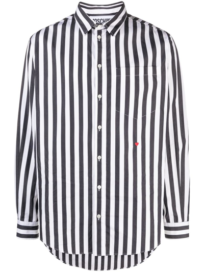 Moschino Striped Cotton Shirt In Black