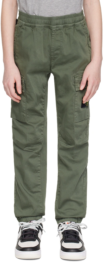 Stone Island Junior Kids Green Patch Cargo Pants In V0058 - Olive