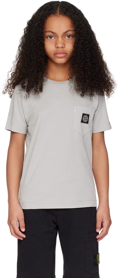 Stone Island Junior Kids Gray Patch T-shirt In V0061 - Pearl Grey