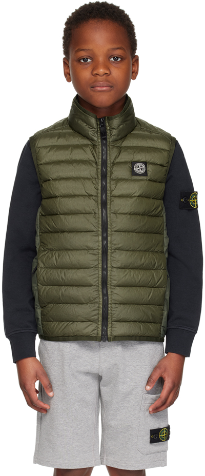 Stone Island Junior Kids Green Quilted Down Vest In V0058 - Olive