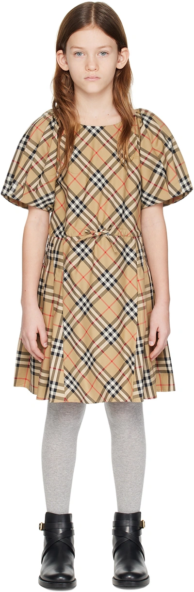 Burberry Kids Beige Pleated Check Dress In Archive Beige Ip Chk