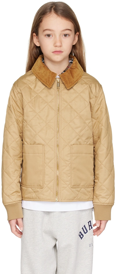 Burberry Kids Beige Quilted Jacket In Archive Beige